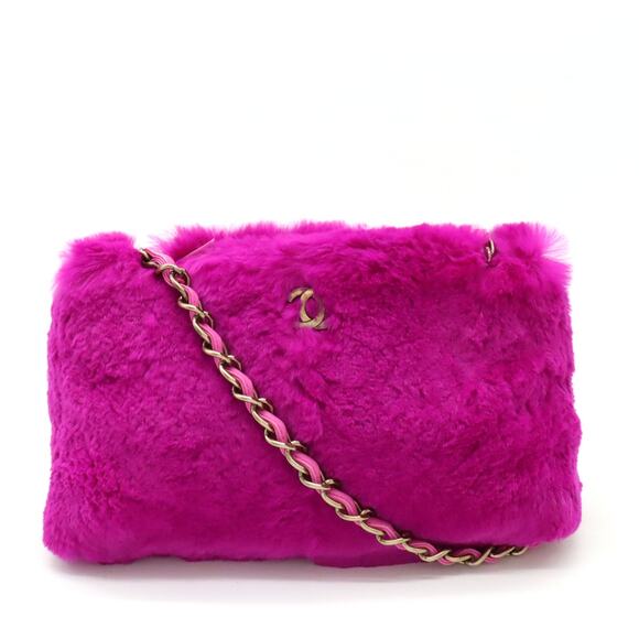 CHANEL Handbags - Authentic CHANEL CC Vintage Rabbit Fur Hot Pink Purse Chain Shoulder Bag Y2K